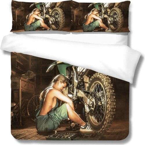 Bedding Set Queen Duvet Cover 2/3 Pcs Sexy Girls Motorcycle Printed Fashion Bedroom Decor Home Bedclothes Beds Gift