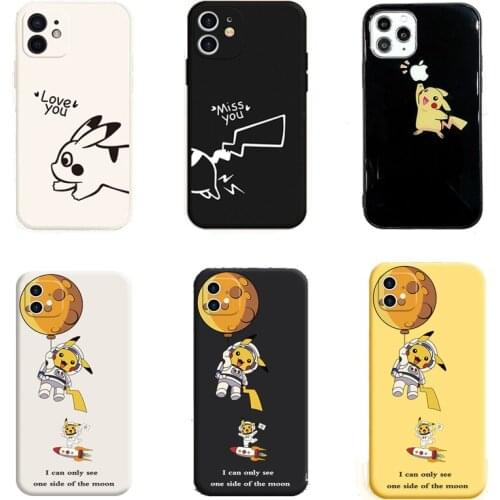 Pokemon Pikachu Anime Cartoon Couples Transparent Silicone Glass Shell Anti-fall for Iphone 7/8/plus X/xs/xs Max/11/12/pro Gift