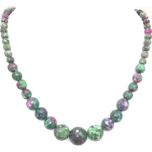 Rainbow Strand Stone Bead Necklace For Women Green & Red Faceted Round Beads 6-14mm Fashion Tower Chain Jewelry 15inch BV120