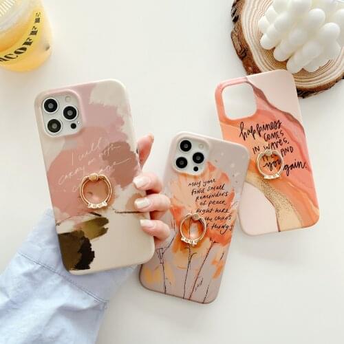 Luxury Retro Leaf Matte Silicone Ring Holder Phone Case For Iphone 12 Mini 11 Pro XS MAX X XR SE 2020 7 8 Plus Back Cover Capa