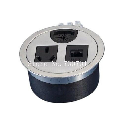 RJ45+Power office desk power socket grommet outlet silver and black 25 pcs by DHL