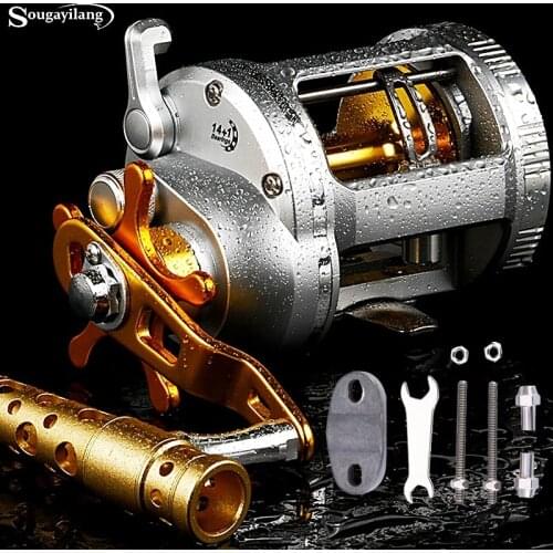 Sougayilang Strong Drag Drum Fishing Reels Level Wind Right Hand Trolling Reel Jigging Reel for Saltwater Sea Fishing Reel Pesca
