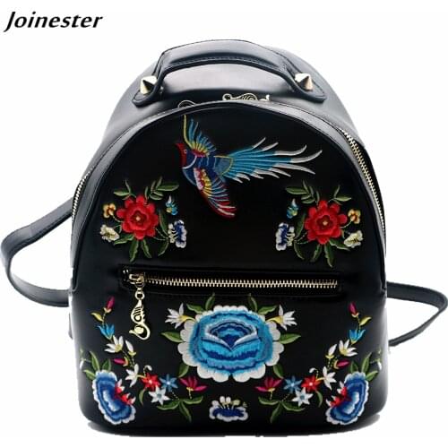 PU Leather Ethnic Women Backpacks Embroider Ladies Daypack Satchel for Girls Vintage Mini School Bag Leisure Travel Backpack