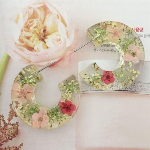 Gorgeous Floral Resin Hoop Earrings Red Yellow Natural Green Color 10mm Thickness Casual Pretty Feminist PartyJewelry Accessory