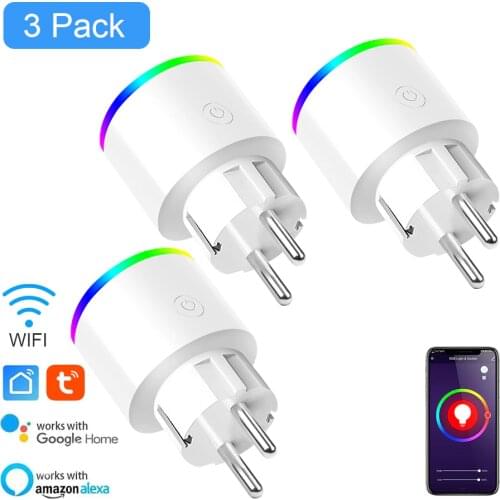 220V WiFi Tuya Smart Socket 16A EU Plug Adaptor Remote Monitor Outlet Timer RGB Color Voice Control Work With Google Home Alexa