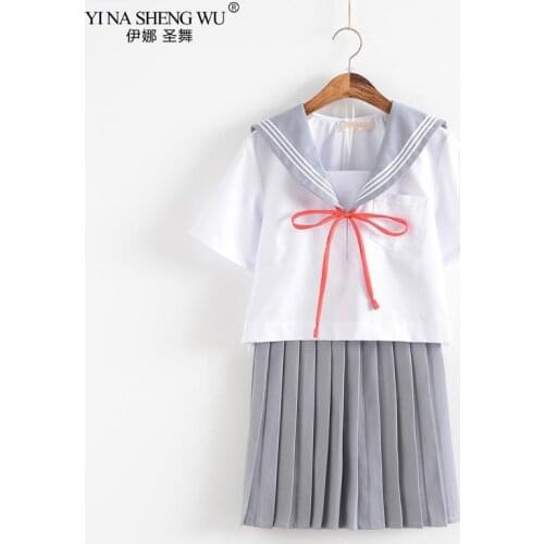 Gray Japanese School Uniform Top Pleated Skirt Girls JK Uniforms Anime COS Costume Sailor Suit Korean Short Long Sleeve Student