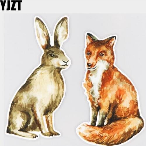 YJZT 18.2×16.6CM Rabbit Fox Animal Cartoon Decals Fashion Body Decoration Car Sticker Accessories 21A-1215