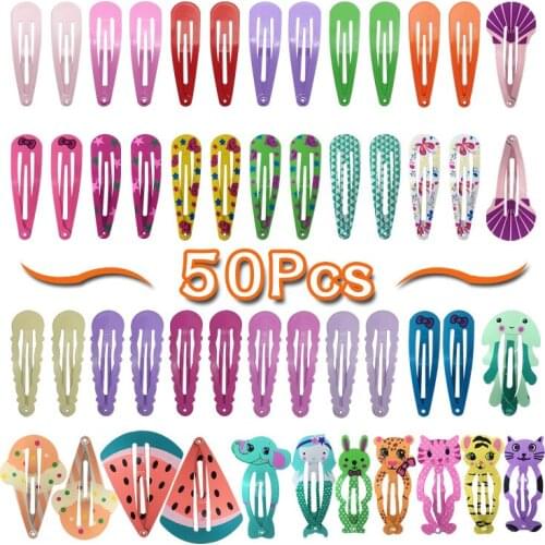 5cm Mix Color Metal Animal Fruit Ice Cream Prints Hairgrip Snap Hair Clips for Children Girls Hair Accessories Women JXN001