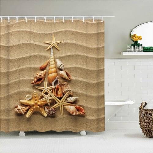 Sunlight Ocean Beach Fabric Shower Curtain Bathroom Curtains Sea Shell conch Dolphin Waterproof Fabric Bath Screen with 12 Hooks