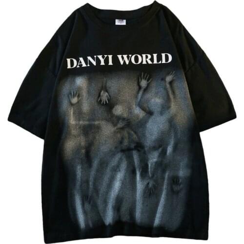 100% cotton graffiti ghost short sleeve T-shirt womens loose 2021 new dark couples top