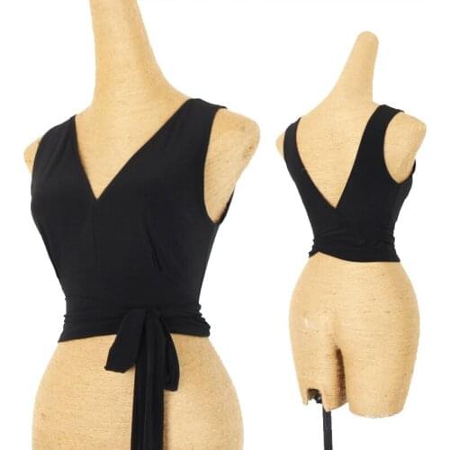 Latin Dance Tops Women Black Sexy V-Neck Vest Tango Salsa Cha Cha Samba Rumba Wear Lady Latin Dancing Practice Clothes DNV13441