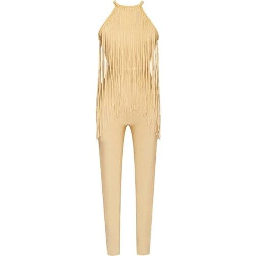 Bandage Jumpsuits 2020 High Quality Beaded Halter Bodycon Fashion Sexy Rayon Evening Club Party Tassel Women Backless Dobanmbd