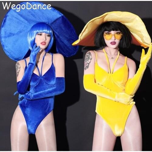 New Women Bar Ds Costumes Nightclub Dj Gogo Collar Dance Costume Big Hat Bodysuit Set Show