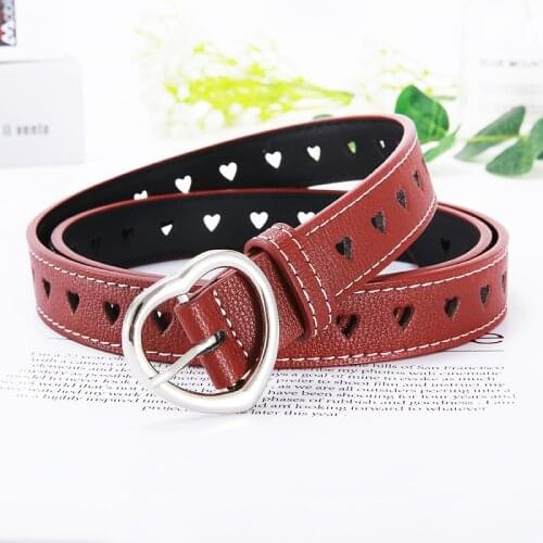 Retro Internet Celebrity Heart-shaped Leather Belts Buckle Metal Metal Pink Belt For Women 2.3cm Width Accessories