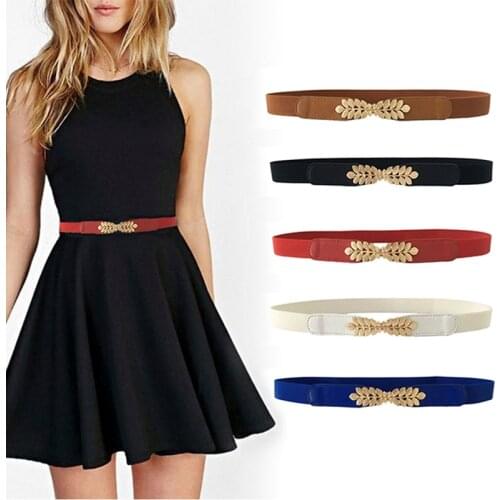 1pc Women Fashion New Brand Waist Belt Narrow Stretch Dress Belt Thin Buckle Leather Waistband Hot Sale