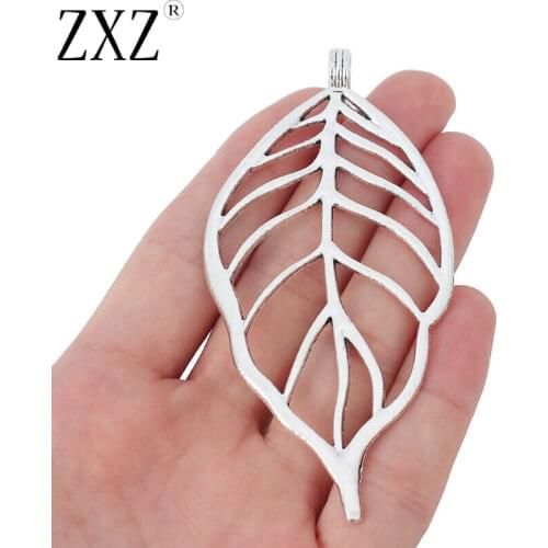 ZXZ 2pcs Large Open Hollow Leaf Charms Pendants for Necklace DIY Jewelry Making Findings 95x46mm