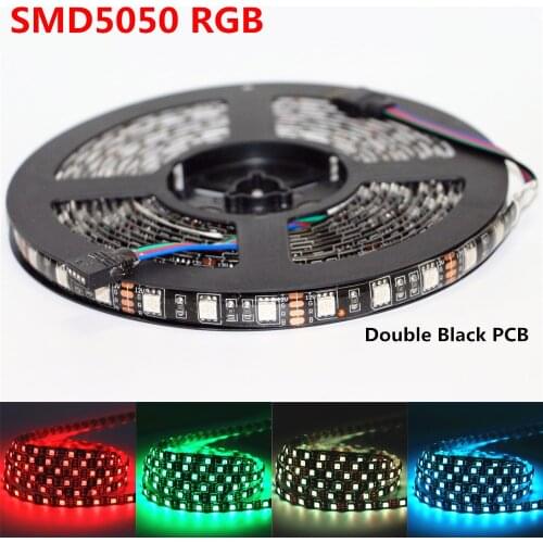 0.5m 1m 2m 3m 4m 5m DC12V Double Black PCB SMD 5050 LED Fexible Strip light 60LEDs/m Holiday RGB LED Tape Ribbon light Car Lamp