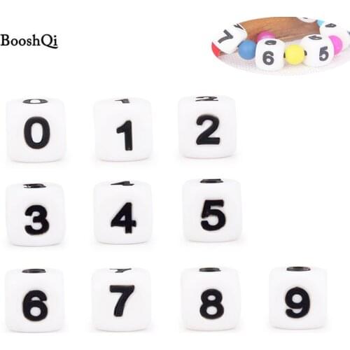 10pcs Silicone Digital Beads DIY Birthday Date on Pacifier Chain Clips 12MM Chewing Arabic Number Bead for Baby Necklace Teether