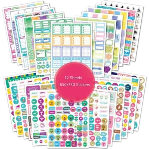 12sheets Study Work Plan DIY Precut Decoration Stationery Diary Sticker Planner Day Planner Index Label Weekly Monthly Tabs