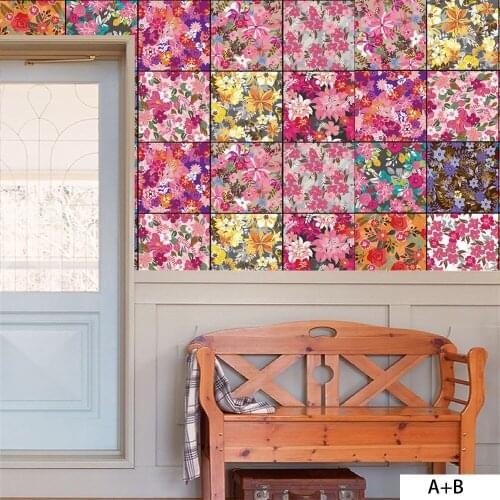 20X100CM Fresh Flower Tile Stickers DIY PVC Waterproof Self-adhesive Wallpaper Home Decor Living Room Bathroom Wall Mural Decals