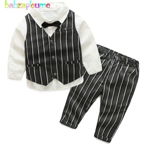 3PCS/3-7Years/Spring Autumn Baby Boys Suits Boutique Kids Clothing Sets Black Stripe Vest+Shirt+Pants Childrens Clothes BC1081