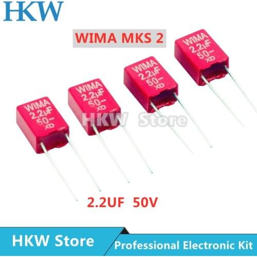 5pcs Original WIMA 2.2UF 50V RED MKS2 5MM Film Capacitor Hi-Fi Audio Capacitors 50V 225/2200NF/2.2UF/2U2
