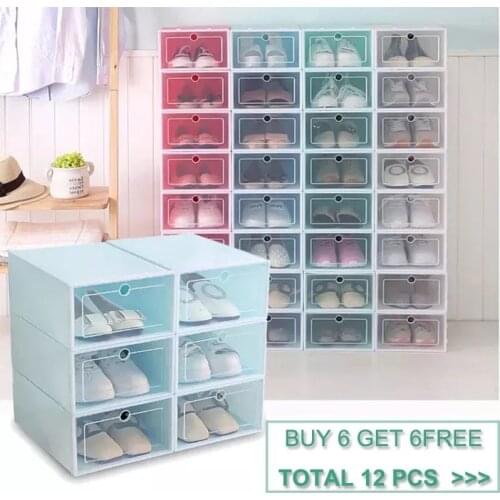 6 /12 pcs Thick Transparent Storage Box Shoe Box Storage Shoe Box Dustproof Shoes Organizer Box Clamshell Type Storage Organizer