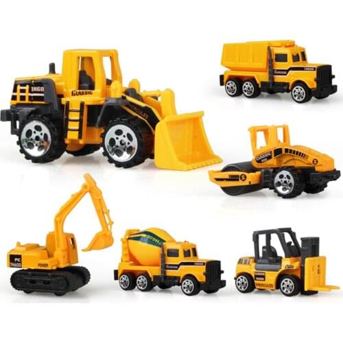 6Pcs Early Engineering Vehicles Kids Mini Dumper Bulldozer Truck Asphalt Car Toy