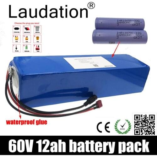 Laudation 60V 12AH electric bike 60v 12ah battery 18650 rechargeable battery pack 16S 4P built-in 30A BMS For electric bicycles