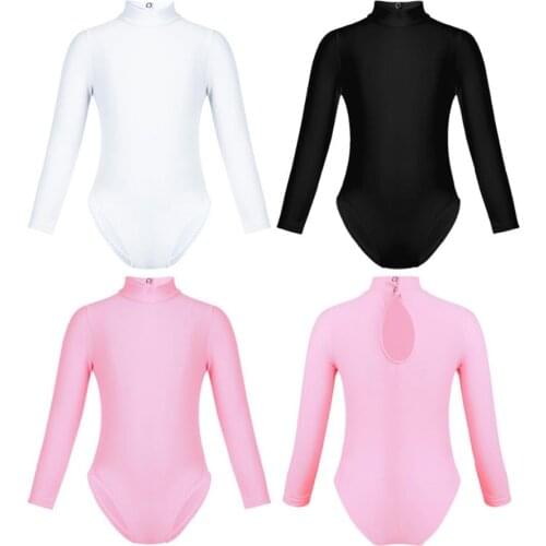 Teen Girls Long Sleeves Mock Neck Ballet Tutu Formal Dance Class Dress Childrens Gymnastics Leotard Jumpsuit Unitard Dancewear