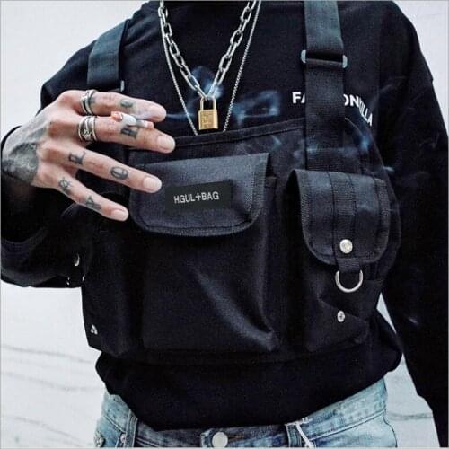 Black Hip Hop Streetwear Military Chest Rig Bag Functional Waist Packs Adjustable Pockets Waistcoat Chest Bags Couple models