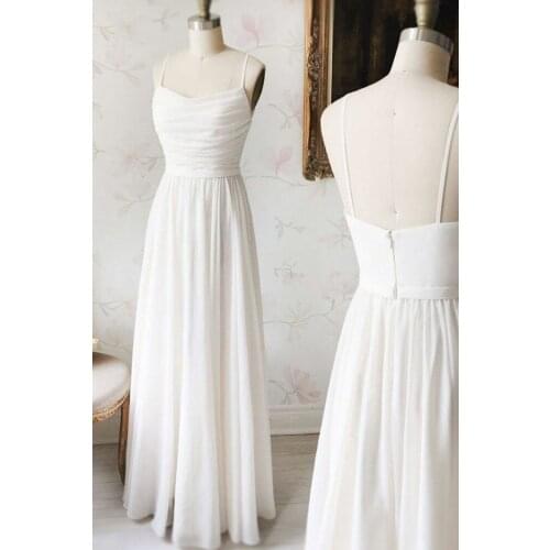 Elegant A-Line Long Ivory Pleated Bridesmaid Dresses Custom Floor Length Open Back Chiffon Spaghetti Formal Wedding Party Gowns