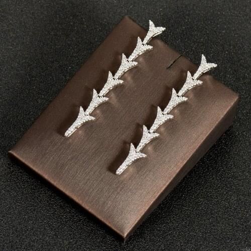 Hibride European and American AAA CZ Long Stud Earrings Geomatric Design Women Brides Wedding Pageant Jewelry Accessories E-978