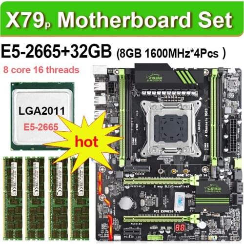 JINGSHA X79 Placa base con Xeon E5 2665 4x8GB = 32GB 1600MHz DDR3 ECC REG memoria 12800R ATX USB3.0 SATA3 PCI-E NVME M.2 SSD
