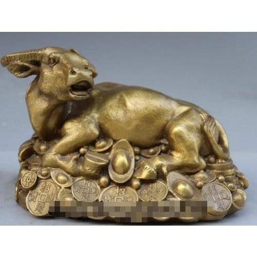 Chinese Zodiac Animal Brass Ox Oxen Bull Cattle Buffalo wealth Fengshui Statue