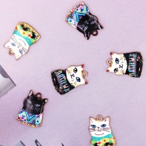10pcs/lot Korean Jewelry Enamel painted flower Hip hop cat alloy pendant bracelet diy jewelry accessories fitting XL765