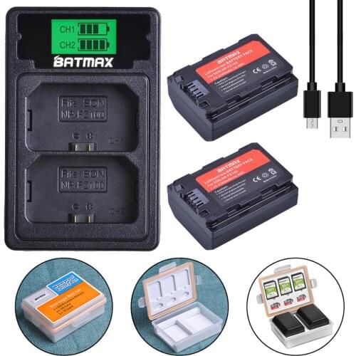 Batmax 2pcs NP-FZ100 NPFZ100 Battery with Box+LCD Dual Charger for Sony Alpha 9 A9 9R A9R 9S A9S A7RIII A7R3 7RM3 A7m3 BC-QZ1