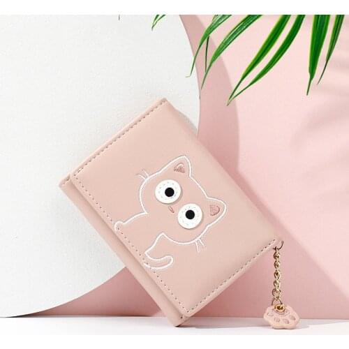 Cute Cat PU Leather For Women Standard Short Wallet Girls Zipper Coin Purse Key Wallet For Female Daily Clutch Purses Wholesale