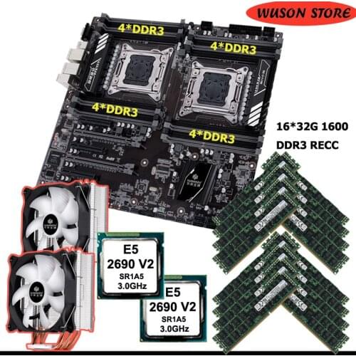 HUANANZHI X79-16D dual X79 motherboard with memory 512G(16*32G) REG ECC dual CPU Intel Xeon E5 2690 V2 3.0GHz dual CPU cooler