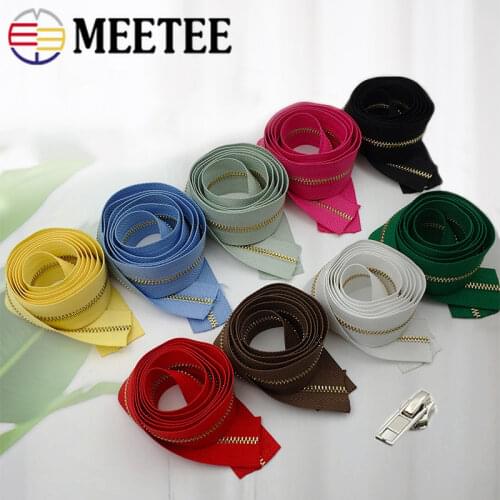 Meetee 1/3M 3# Metal Zippers Code Loading Coil Gold Teeth Zips for Clothing Purse Zip Repair Kit DIY Garment Sew Zipper Material