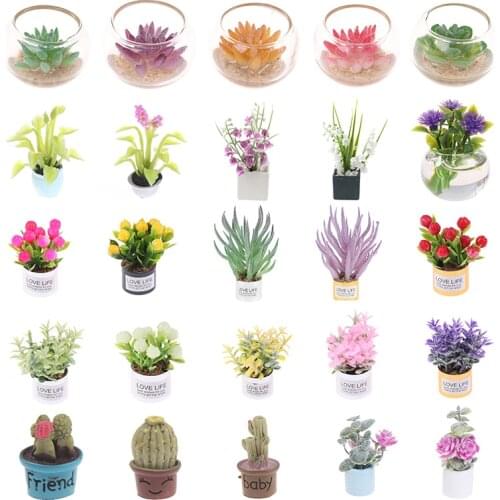 Mini Tree Potted Doll House Flowers Wall Decoration Flower Miniature Bonsai Garden Balcony Potted Plants Doll House Furniture