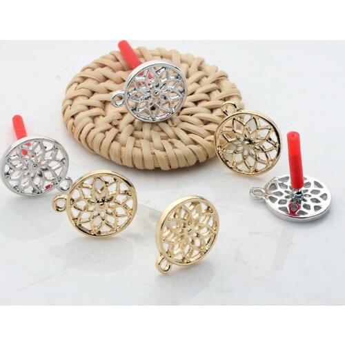 Zinc Alloy Fashion Golden Round Flowers Base Earrings Connector Charms 6pcs/lot DIY Earrings Jewelry Making Accessories