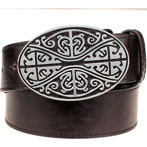 2018 Fashion element womens leather belt Weave stripe pattern casual belt chinese knot style Jeans strap metal big buckle belt