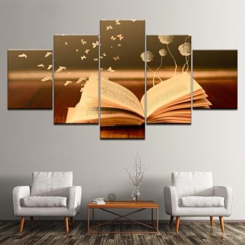 Canvas Painting book with butterfly and flower 5 Pieces Wall Art Painting Modular Wallpapers Poster Print living room Home Decor