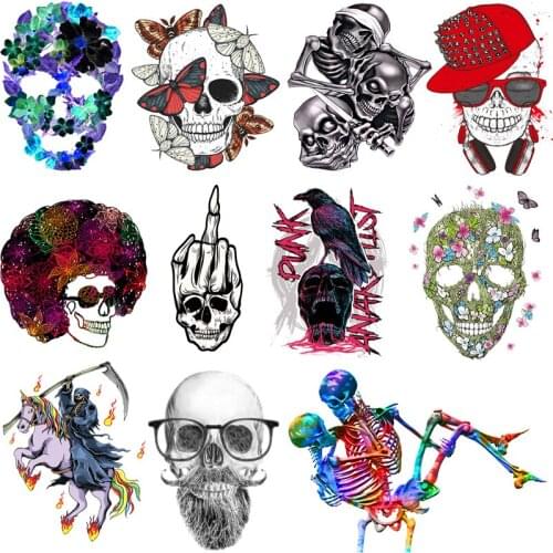 Prajna Iron On Transfers For Clothing Skull Patch Heat Transfer Vinyl Ironing Grim Reaper Stickers On Clothes Appliques A Level