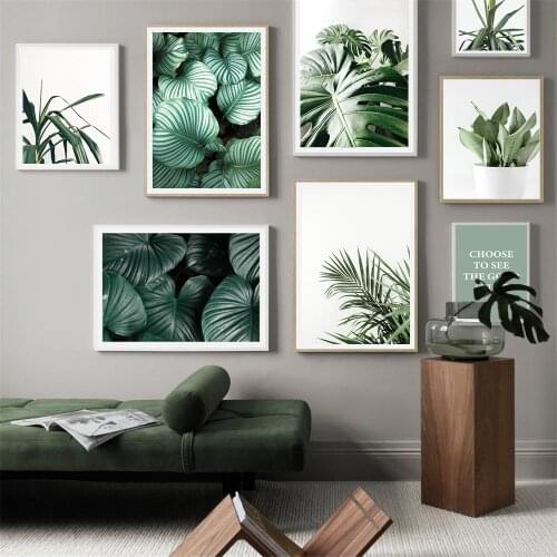Nordic Green Leaf Plant Wall Art Poster Monstera Succulent Palma Art Print Quotes Canvas Painting Scandinavia Picture Home Decor