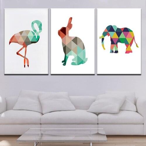 Nordic 3Panel Abstract Minimalistic Animal Poster Wall Art Canvas Print Painting Picture Modular Frame Home Decor Artwork