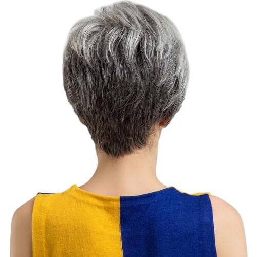 Natural Light Gray Short Straight Women Wigs Human Hair OK Full Wig