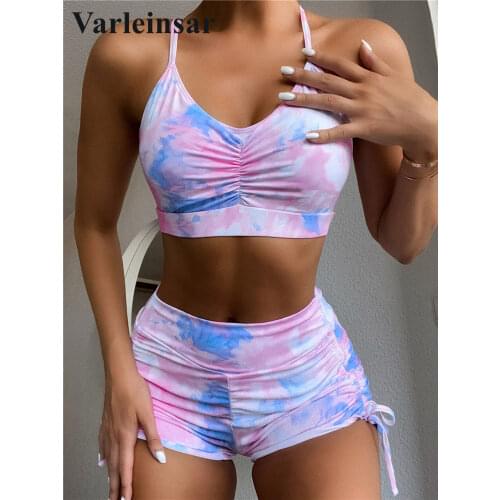 2021 New Tie Dye Female Swimsuit High Waist Bikini Women Swimwear Two-pieces Bikini set Bather Bathing Suit Wear Sportwear V2314