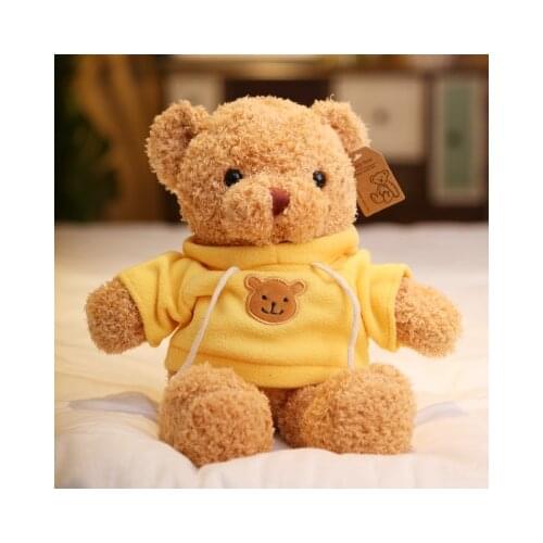 About 28cm cartoon teddy bear plush toy yellow coat bear soft doll Christmas gift b2193